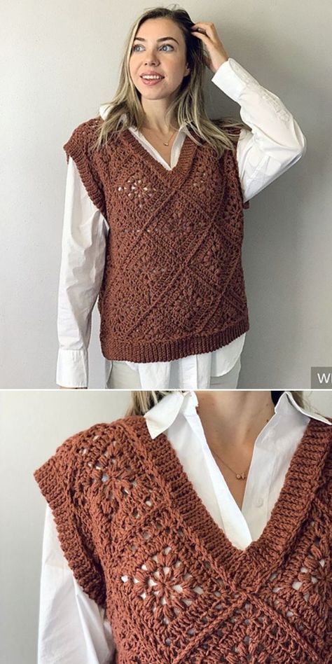 21 Minimalist Crochet Vest Free Patterns for Multilayered Outfits Oversized Vest Crochet Pattern, Pullover Vest Outfits For Women, Crochet Vest Outfits For Women, Crochet Vests Free Patterns, Free Crochet Vest Patterns For Women, Crochet Patterns Vest, Free Crochet Vest Pattern, Crochet Slipover, Crochet Vest Pattern Free Woman