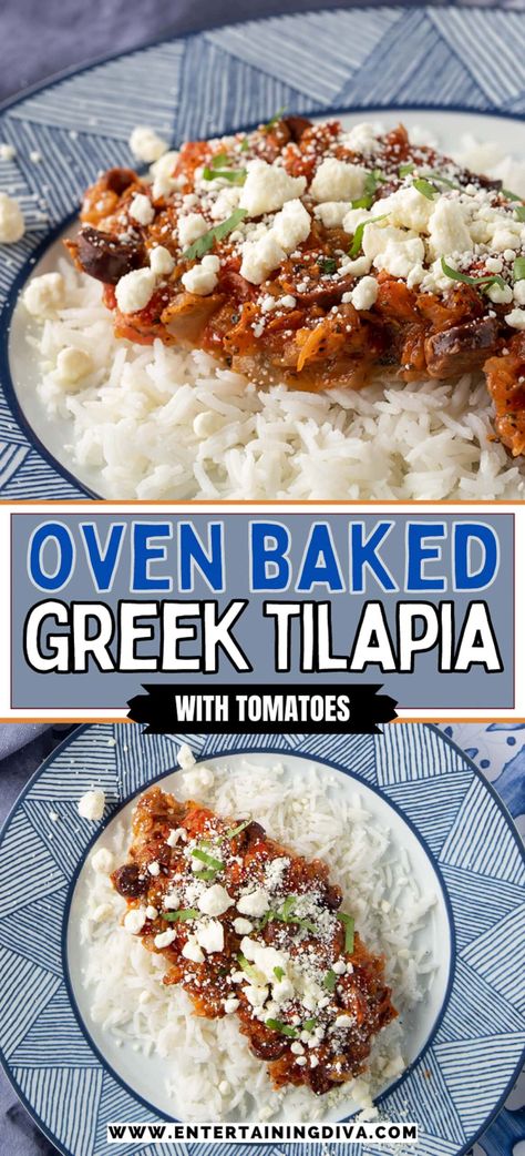 Learn how to make this delicious Greek inspired Tilapia with tomatoes. Perfect for when you want fish for dinner from fresh and delicious ingredients. Greek Tilapia Recipe, Greek Fish Recipe, Oven Baked Tilapia, Tilapia Recipes Easy, Fish For Dinner, Cooking Onions, Summer Food Party, Baked Tilapia, Jello Shot