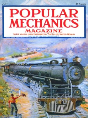 ~Mountain Train~.......From the cover of the Popular Mechanics, issued Jul. 1923 A very old cover depicts a freight train rumbling along a mountain track; at the time a symbol of speed and power in a growing industrialized world.