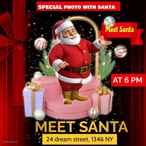 Santa meeting template Santa Meet And Greet, Santa Poster Design, Explaining Santa, Meeting Template, Blank Christmas Flyer Template, Meet Santa, Meet And Greet, Santa Clause, Christmas Design