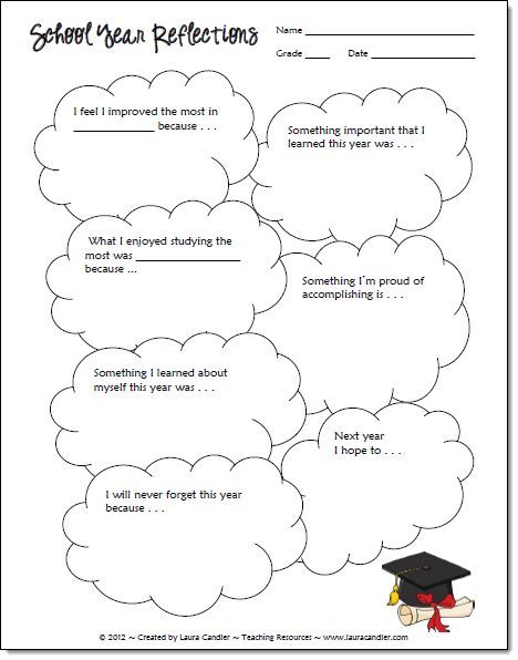 School Year Reflections freebie from Laura Candler - includes a blank template to customize with your own questions or topics. Classroom Yearbook, Student Reflection, Learning Board, Ela Writing, Elementary Counseling, Slp Resources, End Of Year Activities, Classroom Freebies, School Social Work