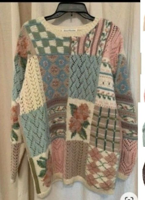 Grandma Sweater Aesthetic, Grandma Sweater Outfit, Grandma Sweaters, Patchwork Sweaters, Vintage Knitted Sweater, 80s Inspired Outfits, Vintage Knit Sweater, Grandma Sweater, Floral Sweater