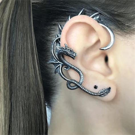 Dragon Earrings Cuffs, Jóias Body Chains, Dragon Ear Cuffs, Edgy Jewelry, Cuff Earring, Bracelet Viking, Dragon Earrings, Gothic Earrings, Dragon Jewelry