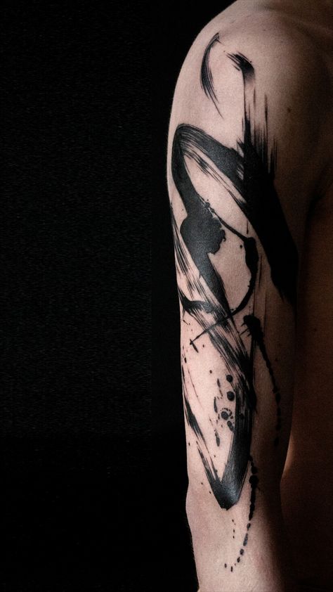 Abstract Brushstroke Tattoo Sleeve Brushstroke Tattoo Arm, Japanese Brush Strokes Tattoo, Japanese Brush Tattoo, Abstract Brush Strokes Tattoo, Brush Strokes Tattoo, Brushstroke Tattoo, Black Watercolor Tattoo, Abstract Art Tattoo, Abstract Tattoos