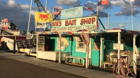 Bait shop in Rockport, TX Bait And Tackle Shop, Brindleton Bay, Rockport Texas, City Environment, Boat Bar, England Lifestyle, Bait Shop, Fishing Town, Band Photoshoot