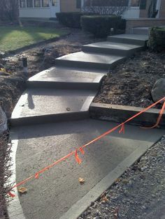 Cement Stairs Outside, Concrete Stairs Outdoor, Concrete Front Steps, Stairs Outdoor, Outdoor Makeover, Concrete Patio Makeover, Brick Steps, Cement Patio, Walkway Landscaping