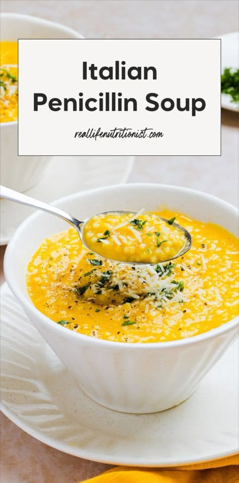 This Italian penicillin soup is the perfect warm and delicious meal for cozy nights. Known as the best Italian penicillin soup, it’s easy to make and completely vegetarian. Try this comforting penicillin soup recipe for a flavorful bowl of goodness. Italian Pastina Soup, Italian Pastina, Soup With Veggies, Pastina Recipes, Pastina Soup, Italian Soup Recipes, Cozy Soup, Winter Comfort Food, Italian Soup