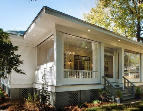 Before and After Southern Fixer Upper Craftsman Backyard, Screened Front Porches, Enclosed Front Porches, Craftsman Porch, Phantom Screens, Southern Romance, Porch Gazebo, Porch Enclosures, Urban Backyard