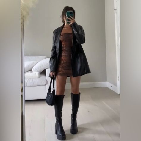 Vintage black leather jacket Outfit Botas, Queen Outfit, Leather Jacket Outfits, Looks Chic, Outfits Casuales, A Dress, Cute Casual Outfits, Jacket Outfits, Classy Outfits