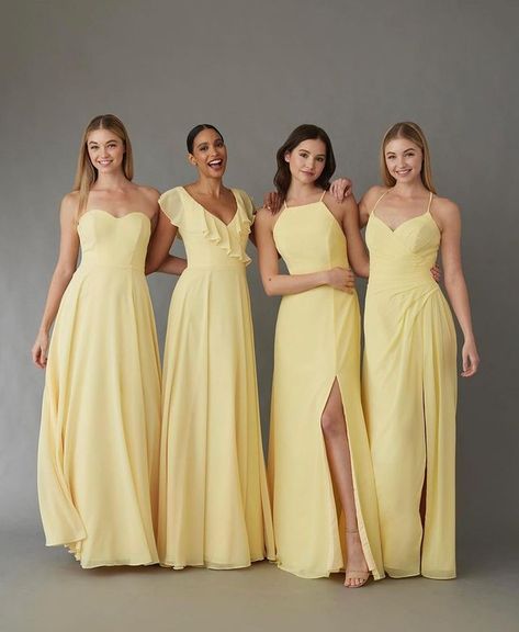 Buttercup Bridesmaid Dresses, Buttercup Yellow Bridesmaid Dresses, Yellow Bridesmaid Dress Long, Pastel Yellow Bridesmaid Dresses, Pale Yellow Bridesmaid Dresses, Yellow Bridesmaid Dress, Dresses For A Wedding, Bridesmaids Outfits, Pastel Bridesmaids