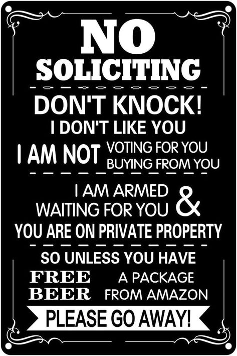 Amazon.com : WaaHome No Soliciting Sign for House Home Door Yard, 7.8''x11.8'' Humorous No Soliciting Sign Private Property Don't Knock Signs : Patio, Lawn & Garden No Soliciting Sign, No Soliciting Signs, I Dont Like You, Home Door, Private Property, No Soliciting, Home Doors, Funny Signs, Fact Quotes