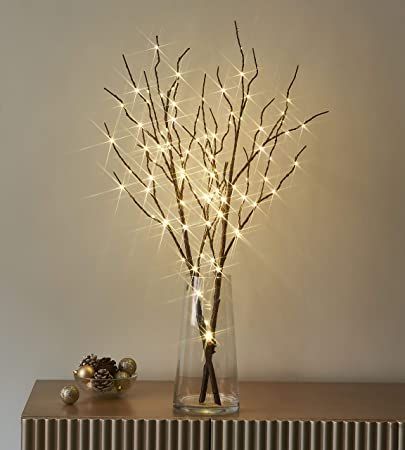 Twig Lights, Vase With Branches, White Branches, Christmas Vases, Warm White Lights, Lighted Branches, Twig Tree, Willow Branches, Indoor String Lights