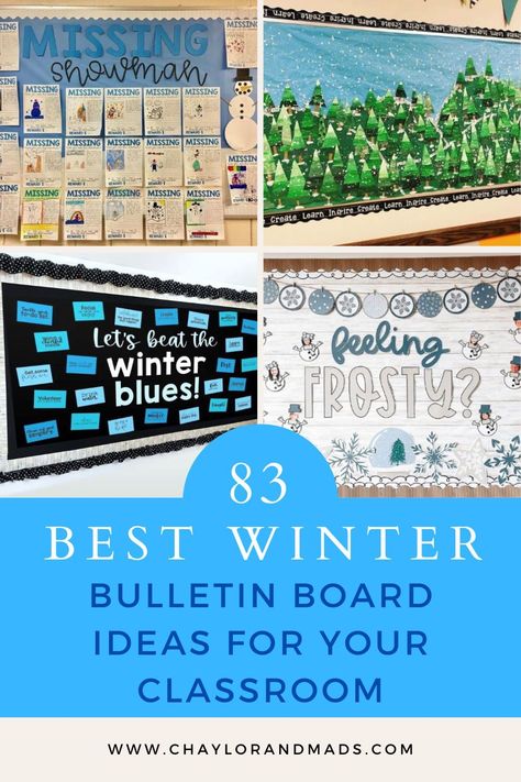 The best winter bulletin board ideas including winter bulletin boards for preschool, kindergarten, elementary and even high school! December Bulletin Boards 3rd Grade, January High School Bulletin Boards, Jan Bulletin Boards, Interactive Work Bulletin Board, Winter High School Bulletin Boards, January School Crafts, Bulletin Board Cricut Ideas, New Class Bulletin Board Ideas, Interactive Winter Bulletin Boards