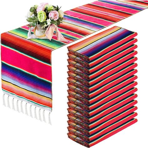 PRICES MAY VARY. Cotton What You Get: you will receive 15 pieces Mexican table runners with size of 14 x 84 inches, suitable for most long tables or round tables; The color is bright, which can decorate your home and parties, bring beautiful colors and create good festive atmosphere Creative Design: the Mexican party table blanket adopts traditional classic striped design, which symbolizes happiness; The combination of a solid weaving structure and fringed edges makes it more elegant; And the ma Mexican Theme Pool Party, Mexican Party Table, Elegant Mexican Theme Party, Mexican Theme Party, Mexican Theme Party Decorations, Table Blanket, Mexican Bridal Showers, Fiesta Table, Weaving Structure