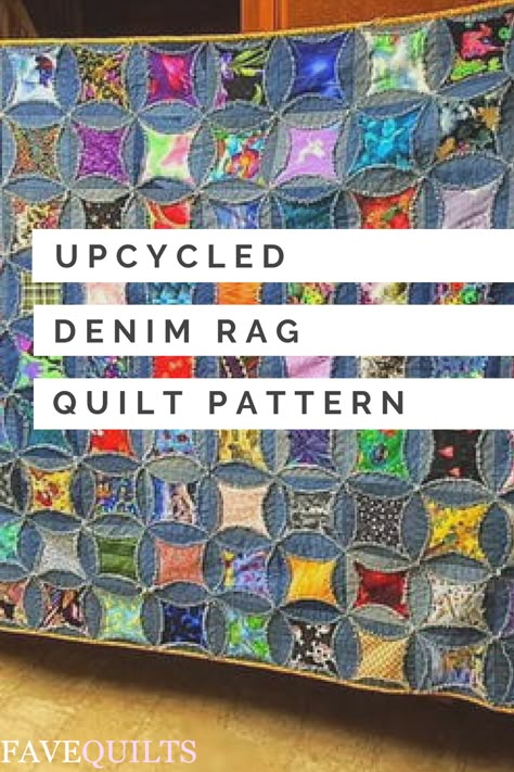 Refashion all of your old blue jeans into this Upcycled Denim Rag Quilt! This rag quilt pattern has frayed seams and is made of scraps of denim and colorful fabrics to create an upbeat quilting design with a homemade feel. Demin Rag Quilts Blue Jeans, Upcycled Denim Quilt, Quilts Made From Old Blue Jeans, Denim Quilt Patterns Old Jeans, Denim Scrap Quilt, Blue Jean Quilts Ideas, Blue Jean Quilts Patterns, Denim Quilts Old Jeans, Denim Quilts Old Jeans Diy