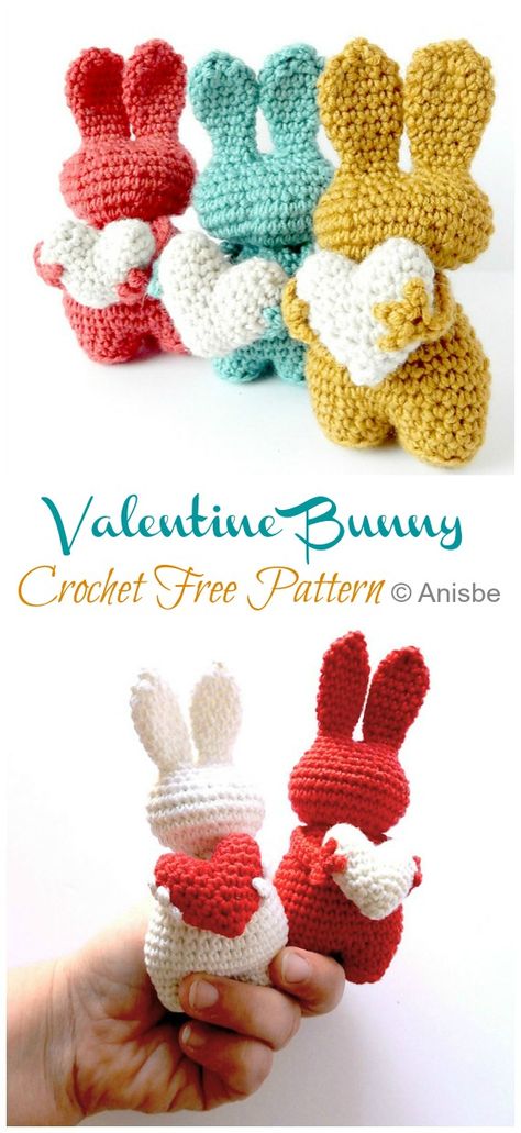 Amigurumi Valentine Bunny Crochet Free Patterns - Crochet & Knitting Crochet Valentine Gift Ideas, Valentines Knitting Patterns Free, Crochet Heart Bouquet Pattern, Free Pink Crochet Patterns, Crochet Gifts For Valentines Day, Cute Crochet Valentines, Valentine’s Crochet Patterns, Crochet Valentines For Kids, Crochet Valentines Gifts For Him