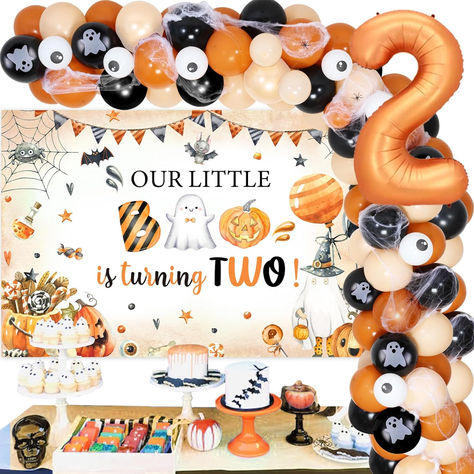 Halloween 2nd Birthday Decorations Boy Retro Our Little Boo Is Turning Two Backdrop Decorations Black and Orange Halloween Balloon Garland Spider Vintage Party Decoration for 2 Year Old Birthday #ad #ourlittlebooisturningtwo #ourlittlebooisturning2 #twospooky #booim2 #booimtwo #booiamtwo #2ndbirthdayparty #2ndbirthdaypartyideas #2ndbirthdaypartythemes #halloween #halloweenbirthdayparty Little Boo Is Turning Two, Boo Is Turning Two, 2nd Birthday Decorations, Halloween Balloon Garland, Spider Vintage, Vintage Party Decorations, Halloween Balloon, 2nd Birthday Party Themes, Halloween Balloons