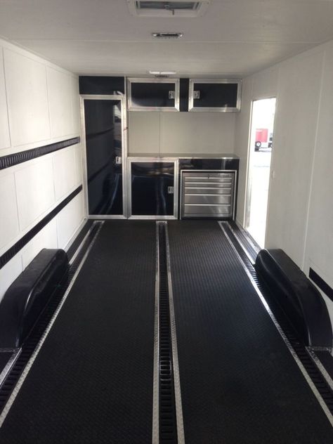 Enclosed Trailer Ideas, Enclosed Motorcycle Trailer, Enclosed Trailer Camper Conversion, Trailer Shelving, Enclosed Car Trailer, Enclosed Trailer Camper, Cargo Trailer Camper Conversion, Enclosed Cargo Trailers, Car Hauler Trailer