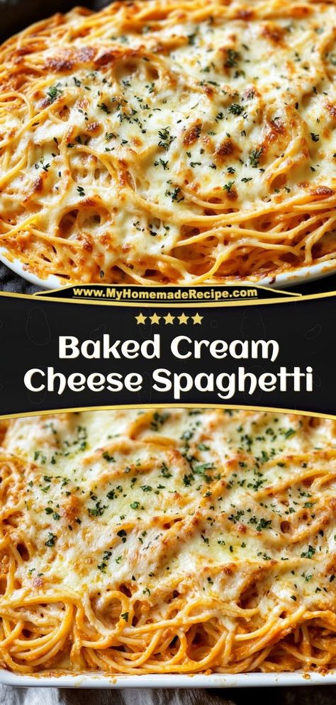 This Baked Cream Cheese Spaghetti is a rich and creamy pasta casserole layered with spaghetti, marinara, and a velvety cream cheese mixture. Perfect for family dinners! Ingredients: 1 lb spaghetti, cooked 2 cups marinara sauce 1 cup cream cheese 1 cup shredded mozzarella A creamy, cheesy baked pasta dish everyone will love Cheesy Baked Pasta, Spaghetti Marinara, Baked Cream Cheese, Cream Cheese Spaghetti, Layered Pasta, Baked Cream Cheese Spaghetti, Cheesy Pasta Bake, Spaghetti Recipes Easy, Creamy Spaghetti