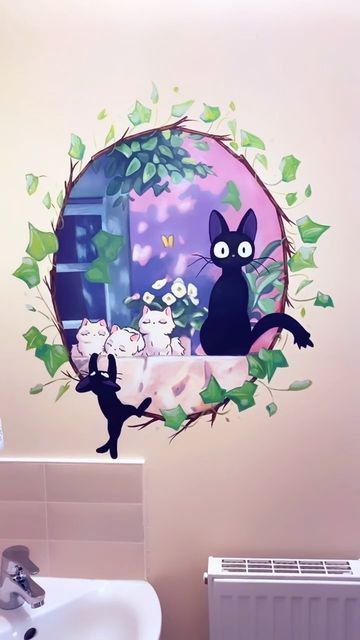 Studio Ghibli Bathroom, Ghibli Bathroom, Custom Cat Trees, Ghibli Museum, Nerdy Baby, Fav Movie, Anime Animation, Bedroom Murals, Nursery Room Inspiration