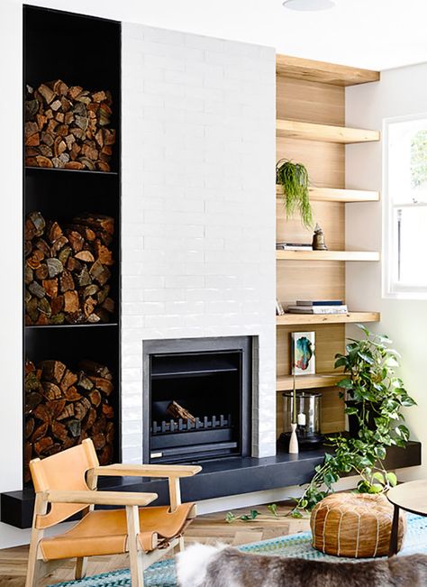 10 Midcentury Fireplaces That Are Heating Things Up | Hunker Midcentury Fireplaces, Wall Mounted Fireplace, Fireplace Shelves, Mounted Fireplace, Australian Interior Design, Fireplace Hearth, Home Fireplace, Fireplace Makeover, Modern Fireplace