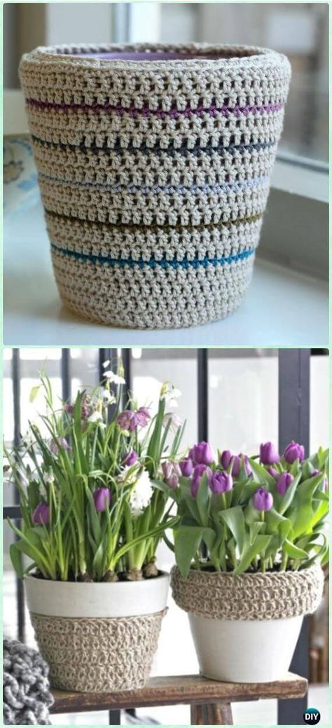 20 Crochet Plant Pot Cosy Cover Free Pattern For 2020 Crochet Plant Pot Cover, Crochet Planter Cover, Crochet Plant Pot, Crochet Planter, Planter Cover, Crochet Plant Hanger, Cozy Cover, Plant Pot Covers, Handmade Plant