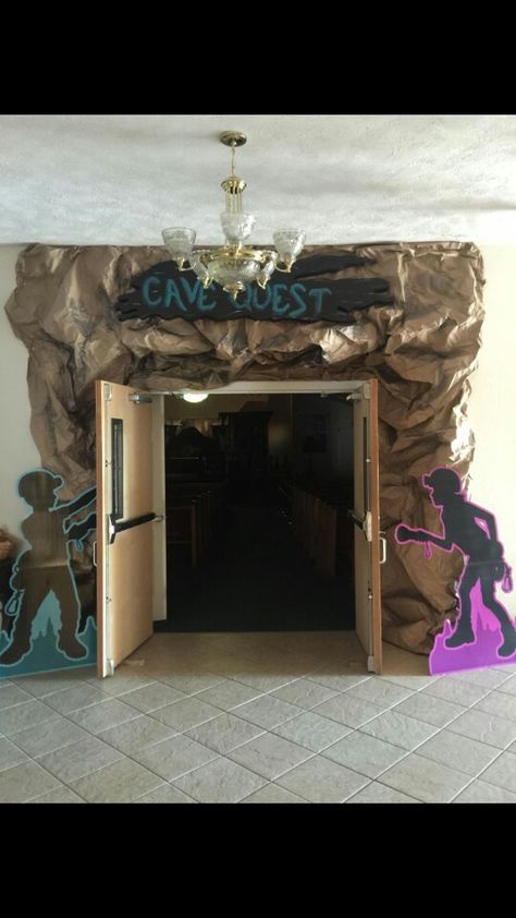 Cave quest vbs 2016 Cave Bulletin Board Ideas, Cave Quest Vbs Decorations, Dino Vbs, Cave Quest Vbs 2016, Camping Vbs, Cave Quest Vbs, Bible Themes, Cave Quest, Camp Vbs