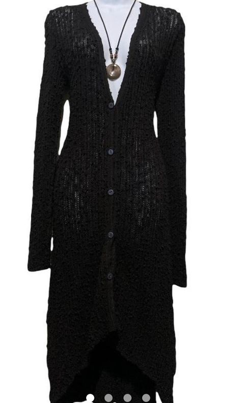 Gothic Cardigan Outfit, Goth Aesthetic Accessories, Long Black Dress With Cardigan, Romantic Goth Outfits Dresses, Gothic Bimbocore Outfits, Warm Goth Outfit, Hippie Goth Fashion, Whismgothic Outfits, Long Black Cardigan Outfit