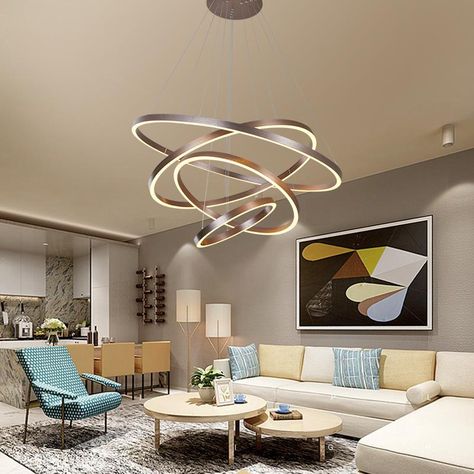 Circle Pendant Light, Rings Acrylic, Pin Light, Circle Rings, Modern Pendant Lights, Lamp For Living Room, Study Areas, Bedroom Hotel, Decor Minimalist