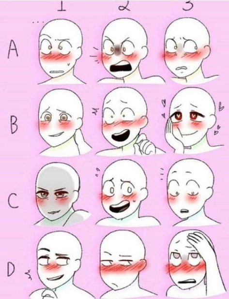 diiferent-face-expressions-easy-anime-drawings-pink-background Different Facial Expressions, Drawing Face Expressions, Anime Tutorial, Drawing Hair, Boy Drawing, Drawing Faces, Drawing Expressions, Facial Expression, Anime Drawings Tutorials