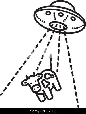 Cow Cartoon, Ufo Tattoo, Cow Tattoo, Cow Drawing, Vector Line, Flying Saucer, A Cow, Outline Drawings, Mini Drawings