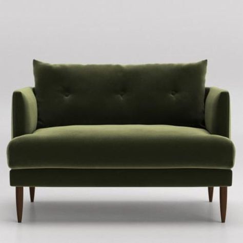 Green Love Seat, Green Loveseat, Velvet Love Seat, Green Settee, Snuggle Seat, Green Sofa Living, Sala Vintage, Love Seats, Living Room Furniture Arrangement