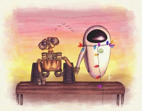 Wall-e and Eva ❤ Walle And Eva Drawing, Wall-e Painting, Walle Drawings, Wall E Drawing, Walle And Eve, Walle Y Eva, Walle And Eva, Wall E And Eve, Wall E Eve