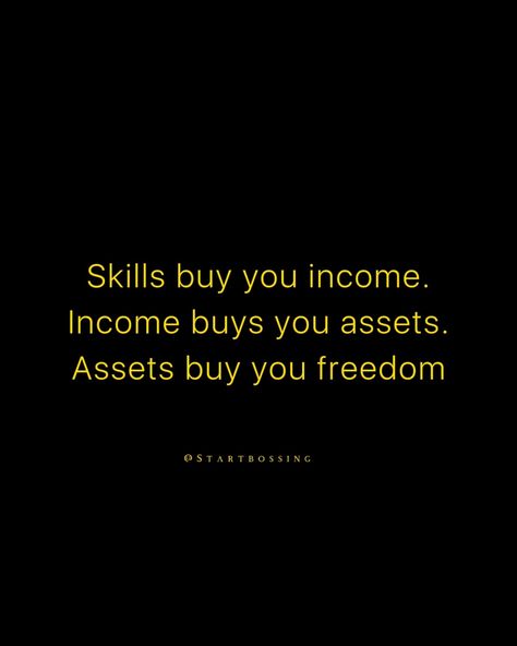 It starts with building those high income skills. You don’t even need to go to college to learn some of the top paying skills. Learning some of the following skills will allow you to become financially independent without having to trade your time like you would working for an employer. Some high income skills you can get started with today for little to no money include: Content Creation Affiliate Marketing E-Commerce Instagram Theme Pages Copywriting The list goes on… Comment 💯 below... Skills Quotes Motivation, High Income Aesthetic, Financially Independent Aesthetic, Skills To Learn To Make Money, Money Quotes Truths, Financial Skills, Magnetic Aura, Support Small Business Quotes, Inspirational Quotes In Marathi