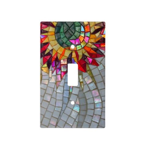 Floral Mosaic Light Switch Cover Cover Photography, Mosaic Tiles Crafts, Rainbow Mosaic, Plate Ideas, Mosaic Garden Art, Painted Glass Art, Floral Mosaic, 3d Street Art, Light Switches