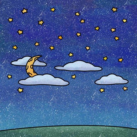 Learn how to draw a starry sky by following along with this easy to follow drawing guide! Sky Drawing Easy, Starry Night Drawing, How To Draw Painting, Night Sky Drawing, Sky Drawing, Starry Background, Cloudy Nights, Drawing Guide, Background Drawing