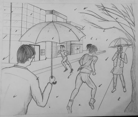 Rainy Day Sketch, Perspective Lessons, Memory Drawing, Perspective Sketch, Human Figures, Luxury House Interior Design, Perspective Art, Perspective Drawing, Human Figure