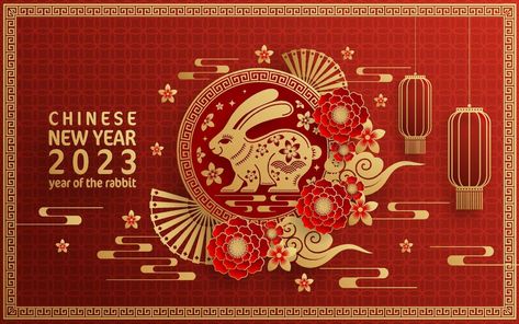 Happy chinese new year 2023 year of the rabbit Happy Chinese New Year 2023, Chinese New Year Images, Chinese New Year Wallpaper, Cny Greetings, 2023 Year Of The Rabbit, Chinese New Year Wishes, Chinese New Year 2023, Red Color Background, Chinese New Year Card