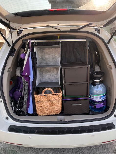 My “trunk” in my van. Wayer supply, clotges, dirty laundry, work scrubs and coats hanging. Dirty Laundry, Life Plan, Honda Odyssey, Van Life, Trunk, Scrubs, Van