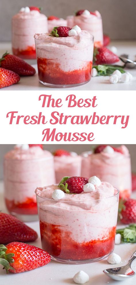 Strawberry Mousse Recipe, Mousse Recipes Easy, Strawberry Recipes Easy, Fresh Strawberry Recipes, Strawberry Dessert Recipes, Strawberry Mousse, Mousse Dessert, Spring Desserts, Fruity Desserts