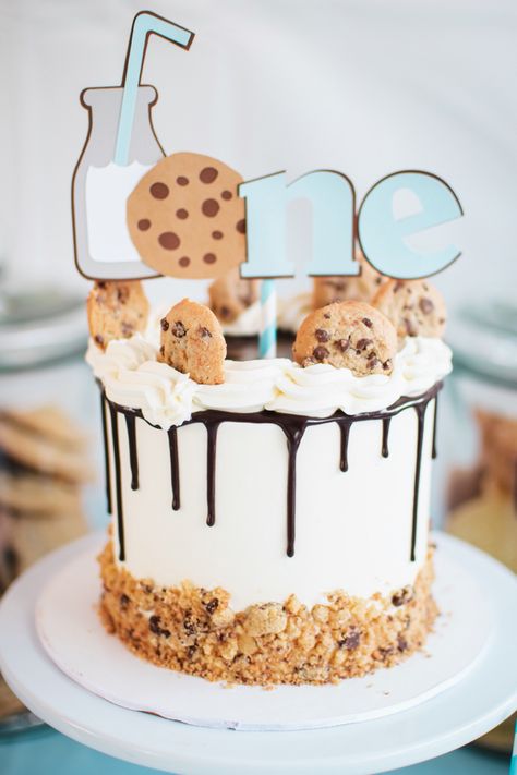 Milk And Cookie Theme Cake, Cookie Theme First Birthday, Cookies And Milk Smash Cake, One Tough Cookie First Birthday, Cookie Theme Smash Cake, Chocolate Chip Cookie First Birthday, 1st Bday Party Theme, Milk And Cookies Theme Party, Hes A Sweet One Birthday Theme