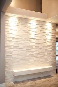 I LOVE this wall. Can you tell me what the "tiles" are made of? Modern Wall Texture, Feature Wall Design, Modern Entry, Entry Design, Focal Wall, Wall Texture Design, Texture Wall, Stone Cladding, Wall Texture