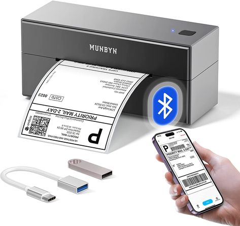 MUNBYN Bluetooth Thermal Label Printer, 4x6 Shipping Label Printer for Shipping Packages Munbyn Thermal Printer Ideas, Shipping Label Printer, Label Printing, Create Labels, Barcode Labels, Envelope Labels, Shipping Packages, Thermal Label Printer, Thermal Labels