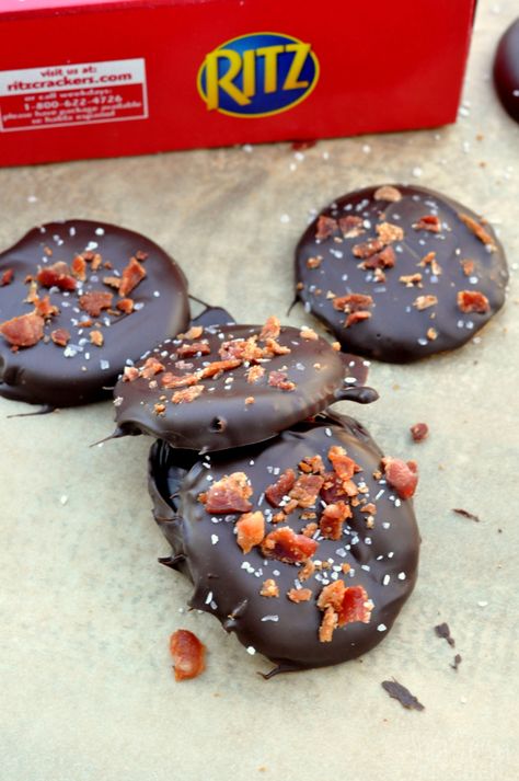 Chocolate Dipped Ritz Crackers, Ritz Dipped In Chocolate, Dipped Ritz Crackers, Chocolate Dipped Ritz, Bacon Desserts, Bacon Treats, Suburban Kitchen, Bacon Chocolate, Ritz Cracker Recipes