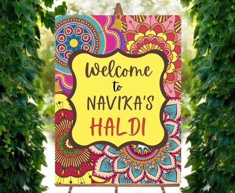 Haldi Name Board, Indian Haldi Decor, Mehendi Ideas, Unique Wedding Signs, Welcome Signage, Haldi Decor, Entry Signs, Welcome Board, Name Boards