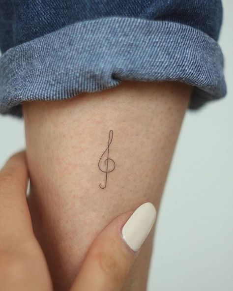 Minimal Music Note Tattoo, Minimal Tattoo Music, Music Minimalist Tattoo, Minimal Music Tattoo, Small Tattoos Music, Mini Tattoos Music, Music Notes Tattoos, Minimalist Music Tattoo, Treble Clef Tattoos