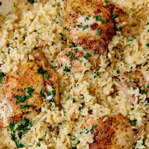 One Pan Creamy Chicken, Laura In The Kitchen, Laura Vitale, Chicken And Rice Recipe, Baby Meals, Creamy Chicken And Rice, Cosmic Brownies, Poached Chicken, Chicken Meatballs