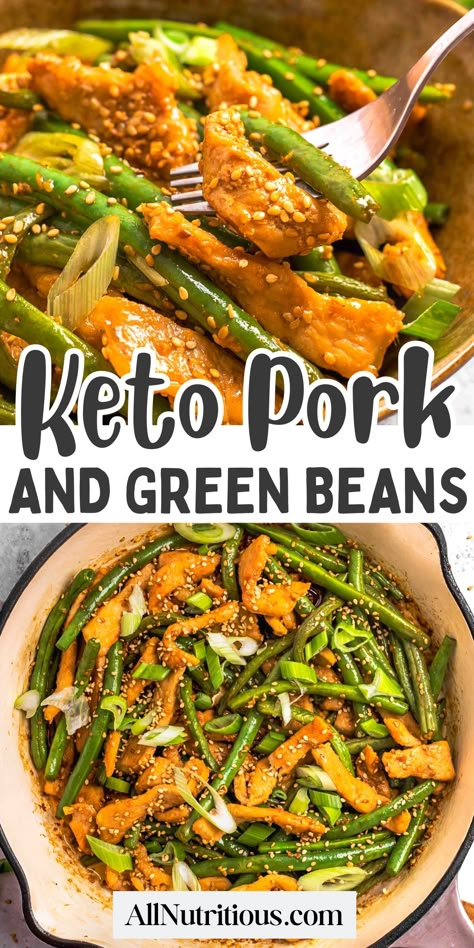 Need keto dinner recipes that's packed with flavor and protein? This is one of those easy dinner ideas you'll want to make again and again. Ideal for high protein meals, and will fit right into your favorite pork recipes collection! Pork And Green Beans Recipe, High Protein Low Carb Recipes Dinner, Sesame Pork, Pork And Green Beans, Easy One Pan Dinner, Keto Pork, Ideal Protein Recipes, Green Beans Recipe, Dinner Keto