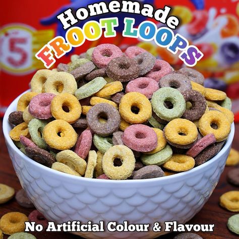 Healthier Homemade Froot Loops Cereal Recipe~Better than Store-bought| No Artificial Colors/Flavors Cereal Homemade, Cereal Recipes Homemade, How To Make Cereal, Cereal Healthy, Froot Loops Cereal, Diy Cereal, Fruit Loops Cereal, Homemade Cereal, Fruit Cereal