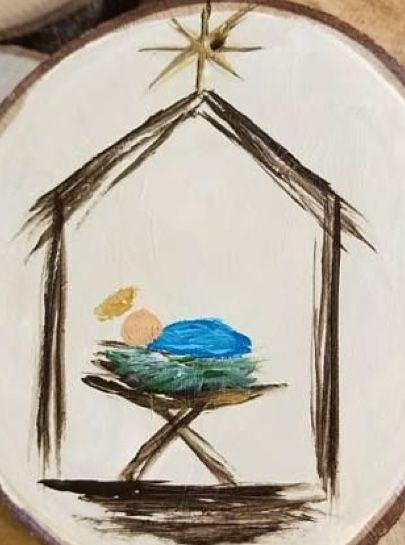 Simple Watercolor Nativity Scene, Simple Manger Scene Painting, Easy Manger Scene Painting, Simple Nativity Watercolor, Christmas Painting For Kids Easy, Christmas Angel Watercolor, Watercolor Manger Scene, Christian Christmas Paintings, Simple Nativity Drawing